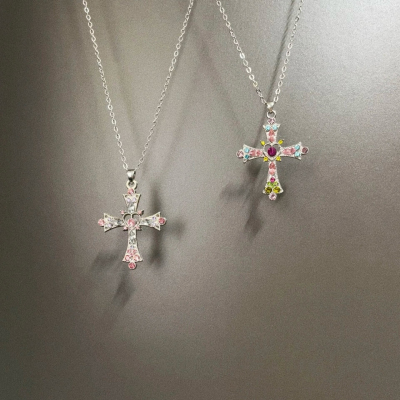 Vintage古着 Pink Heart Cross项链