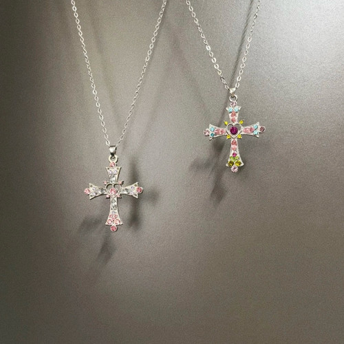 Vintage古着 Pink Heart Cross项链