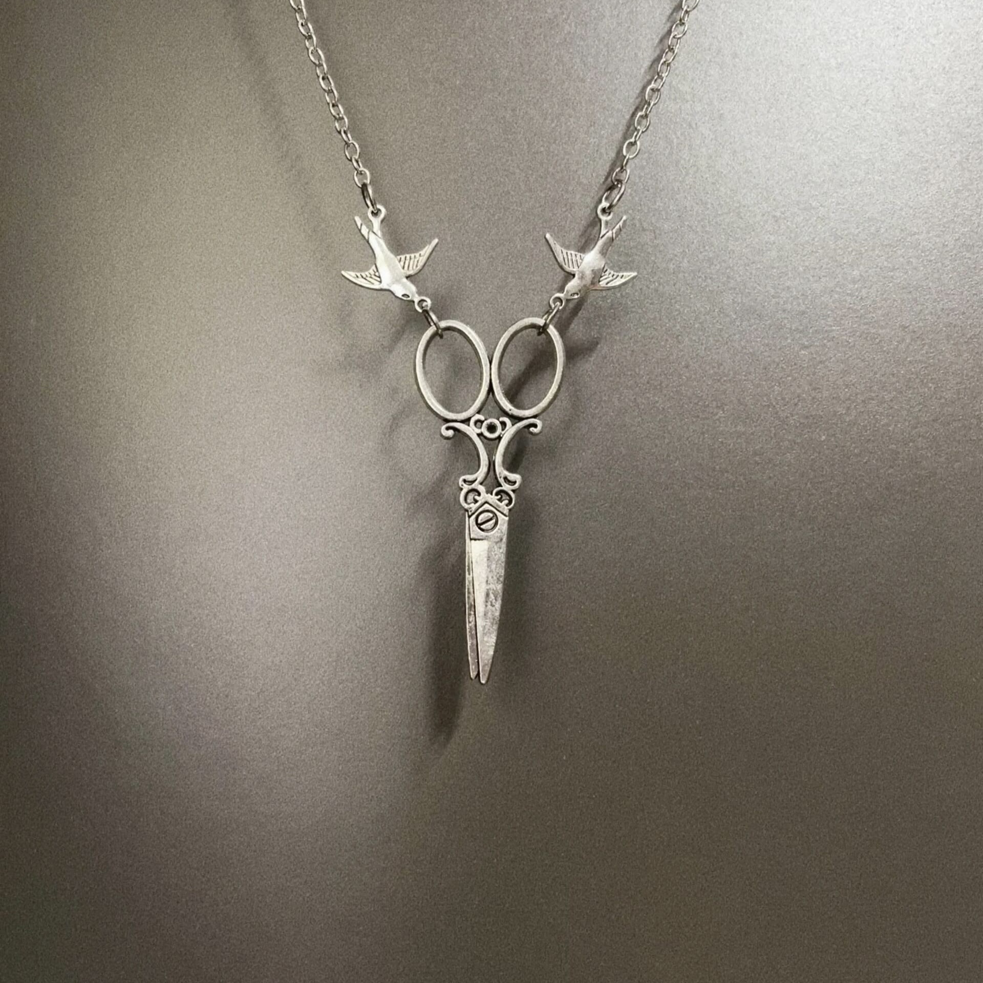 thumbnail for Vintage Flying bird scissors necklace