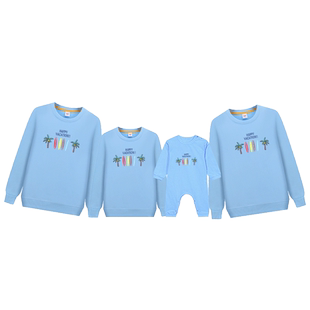 国庆海边旅游度假亲子装一家三口全家装卫衣秋季薄款长袖男女宝宝