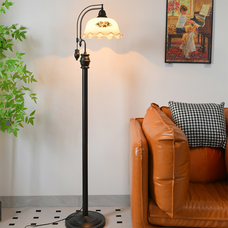 美式复古落地灯欧式田园木艺玻璃客厅卧室床头书房立式英伦落地灯