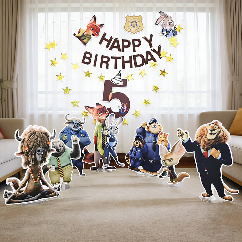 男女儿童宝宝生日派对疯狂动物城主题朱迪尼克拍照kt板主题场景