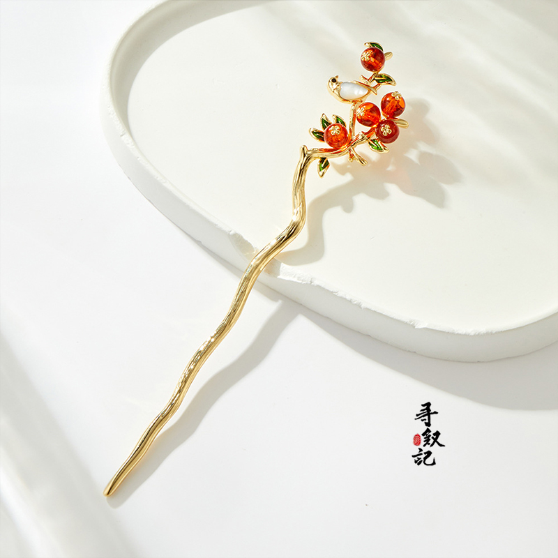 原创柿柿如意发簪新年新款盘发古风气质发钗小众高级感女头饰发饰