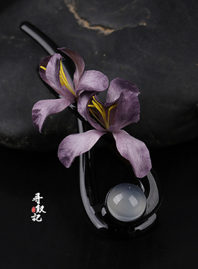 非遗绒花深紫兰花抓夹发饰
