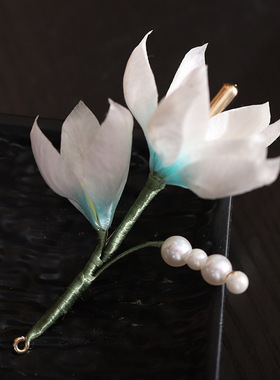 非遗手工绒花玉兰花胸针送老外