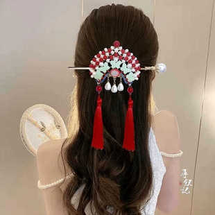 中国风皇冠发簪步摇流苏高颜值新中式簪子汉元素国潮古代发钗头饰