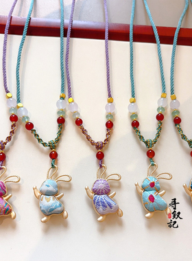 原创手工宋锦小兔子项链送闺蜜