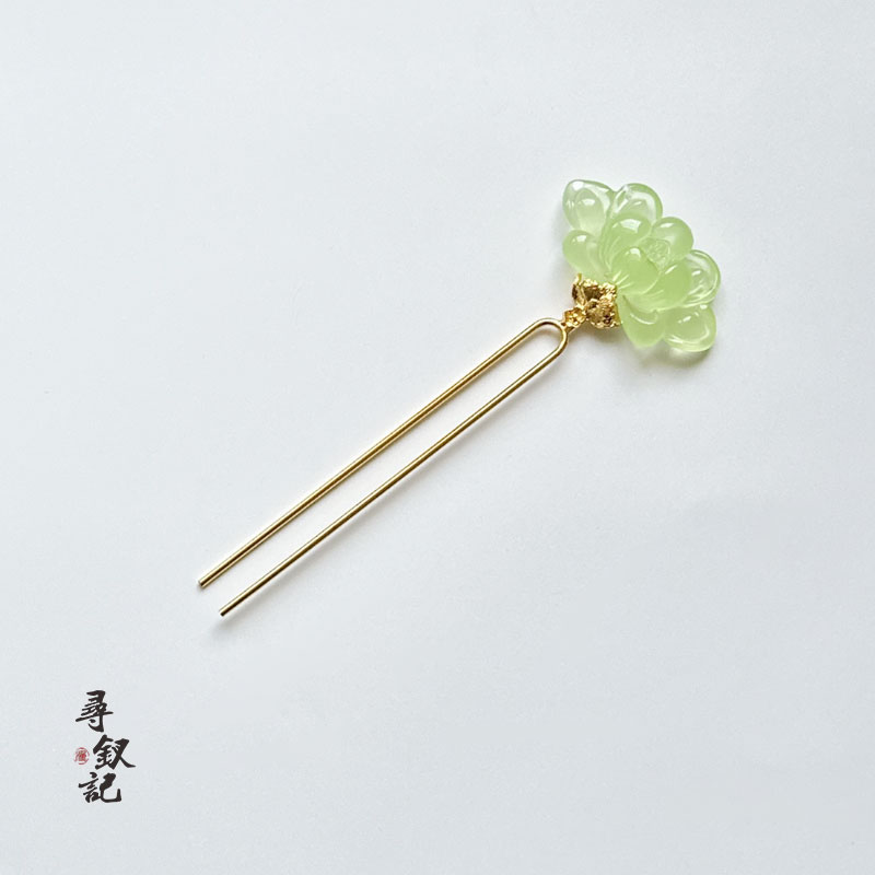 汉服荷花发钗水芸岫玉