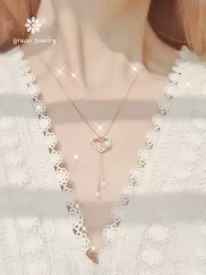 Natural freshwater pearl sterling silver love necklace female clavicle chain light luxury niche design sense of high-end exquisite tassels