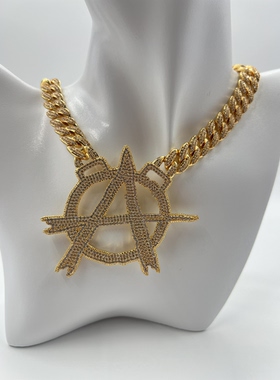 欧美潮流街拍双层叠带链条个性混搭心大A嘻哈项链饰品