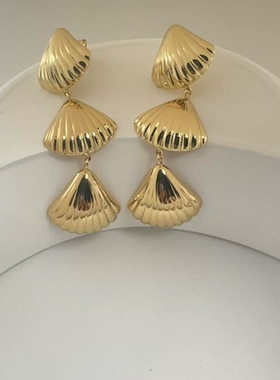 欧美不锈钢贝壳耳环吊坠高级感ins耳钉钛钢不掉色耳饰品