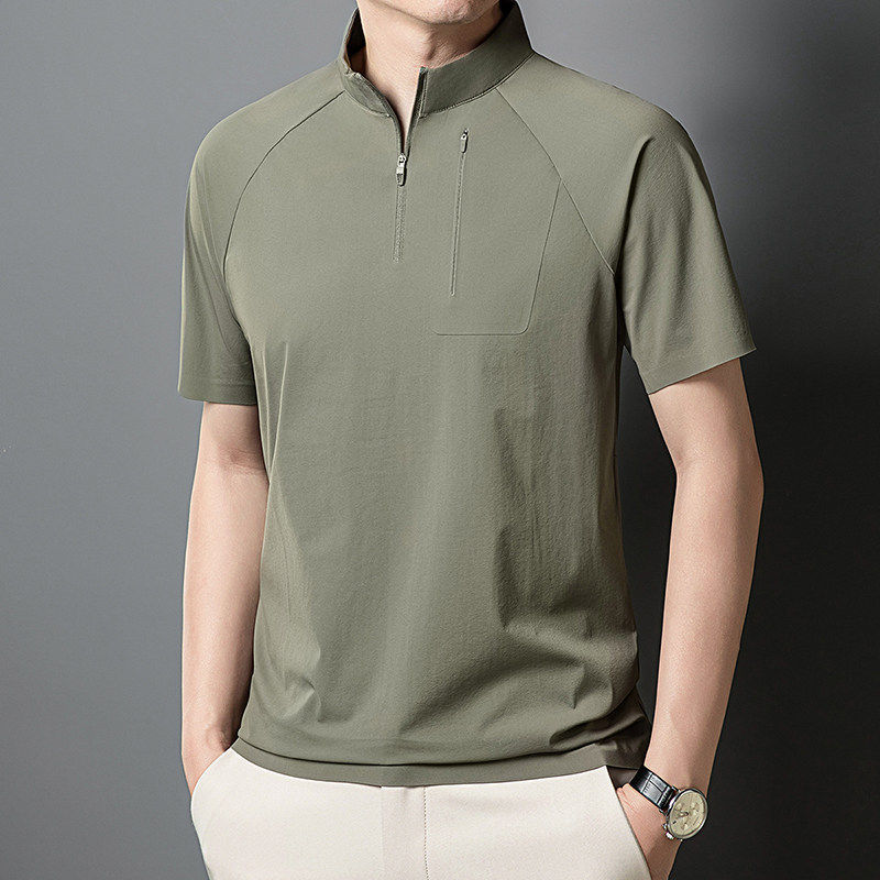 短袖T恤男夏季新款立领宽松透气速干商务休闲运动中青年短袖上衣