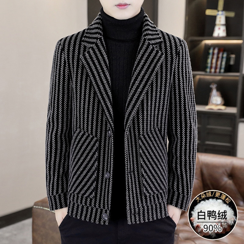 羽绒服男冬季新款加厚保暖白鸭绒外套中青年休闲西装领毛呢上衣