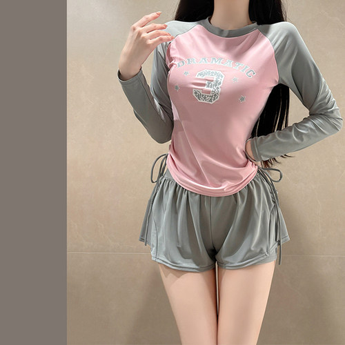 分体泳衣女高级感2026新款保守平角女士长袖运动游泳馆专用初学者