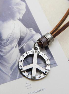 反战爱和平牛皮绳毛衣链