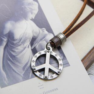反战爱和平 美式经典复古文艺牛皮绳可调毛衣链休闲项链个性小众