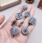 S925纯银压襟扣子老银复古手链项链配件diy材料 642 100元 包邮