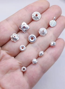 S925纯银白色花托隔片手链项链配件diy手作材料100元包邮572 2