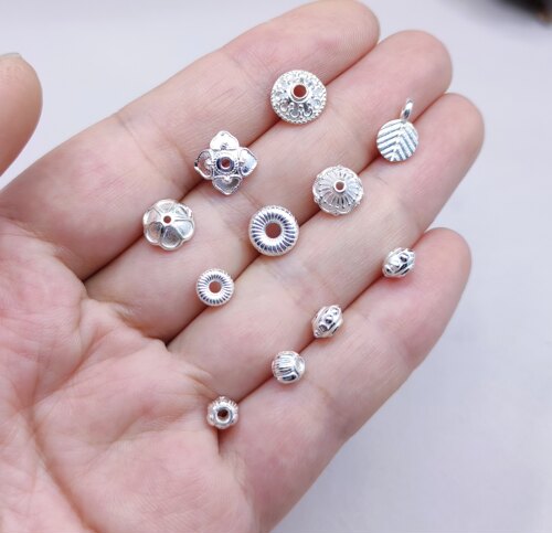 S925纯银白色花托隔片手链项链配件diy手作材料100元包邮572 2