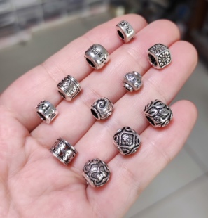 553 包邮 S925纯银六字真言大孔手链项链配件diy手作材料100元