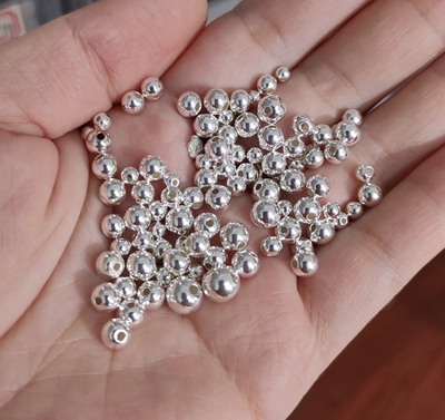 S925纯银光珠手链项链配件diy材料散珠隔珠银珠100元包邮190
