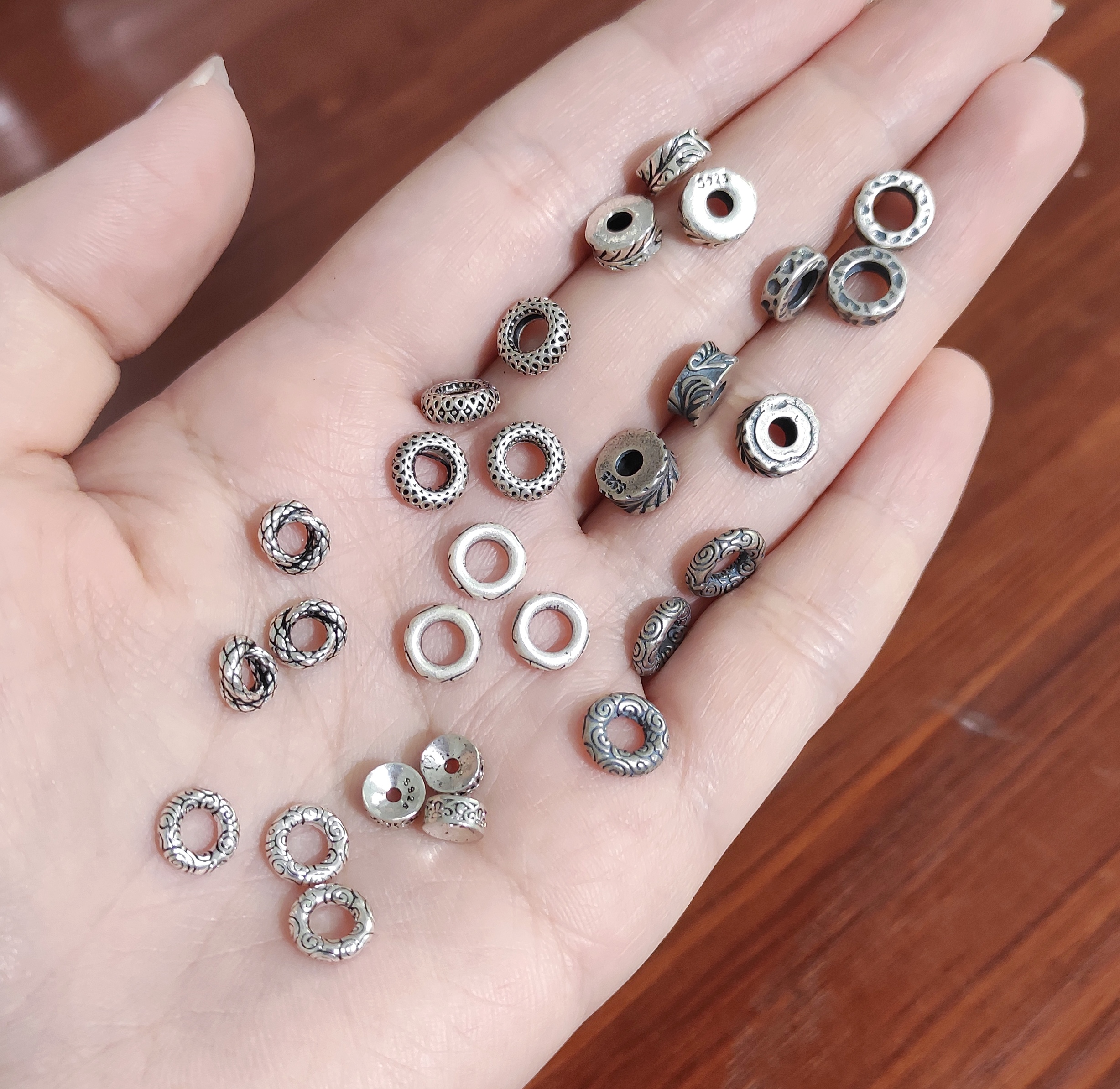 S925纯银隔片跑环盘缠diy手链项链配件手工串珠材料满100包邮287