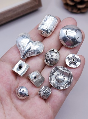 泰国清迈手工银笑脸白色爱心手链项链配件diy手作材料647 7