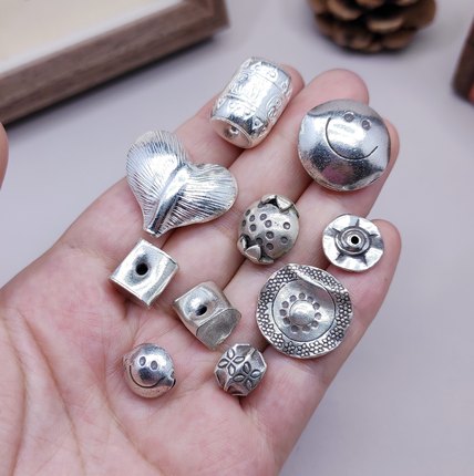 泰国清迈手工银笑脸白色爱心手链项链配件diy手作材料647 3