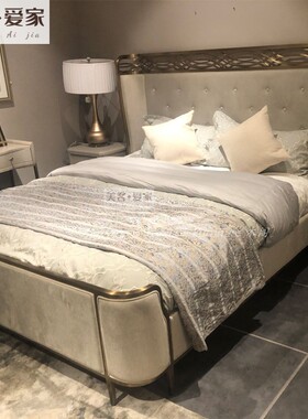 美式家具art凯斯科德床 现代轻奢金属雕刻软包布艺拉扣床定制