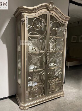 美式轻奢 art家具筑源酒柜欧式实木复古金属玻璃门酒柜餐边柜书柜