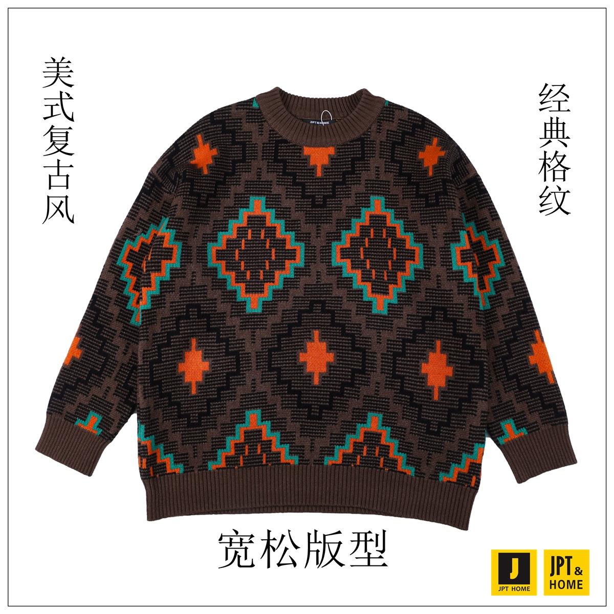 宽松版经典格纹圣诞配色圆领毛衣