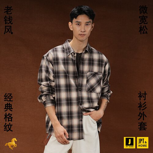 宽松经典格纹通勤翻领衬衫外套