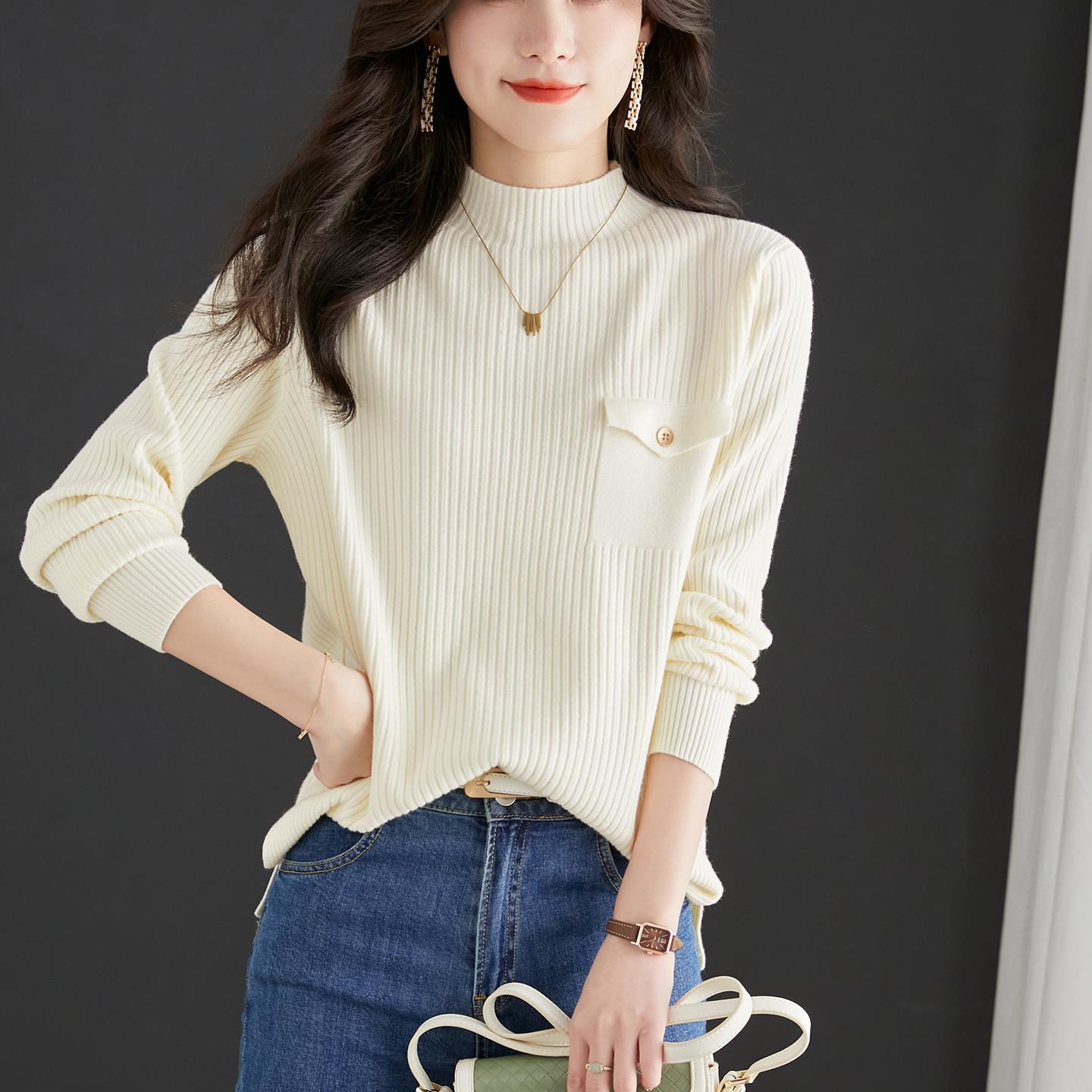 半高领毛衣女款秋冬季2025新款今年流行爆款纯色短款针织打底衫女