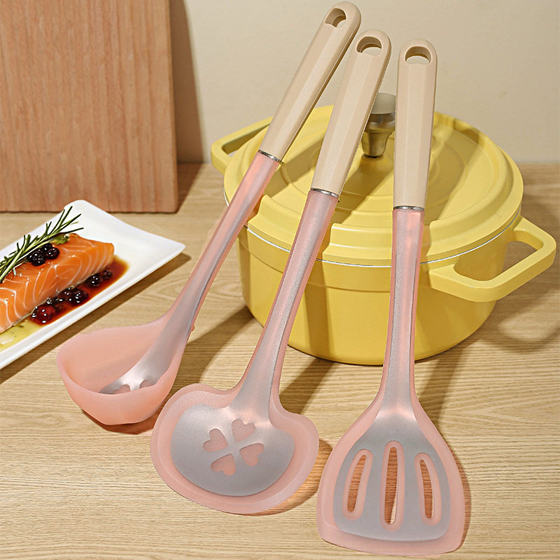 钢芯硅胶铲子不粘锅专用耐高温锅铲勺三件套粉色高颜值厨具蘑菇铲