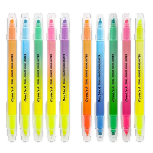 Double A双头双色彩色荧光笔标记笔记号笔学生用办公文具用品亮色系淡色系荧光系荧光黄橘粉绿蓝色