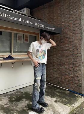 Baseplate 日产岗山重工水洗破坏刺子补丁微喇百搭Dirtyfit牛仔裤