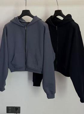 Baseplate 精梳棉短宽磨毛鱼骨420G立体短宽boxy连帽拉链卫衣