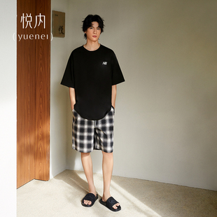 夏季 短裤 悦内睡衣男款 夏天纯棉短袖 家居服男士 休闲格子可外穿套装