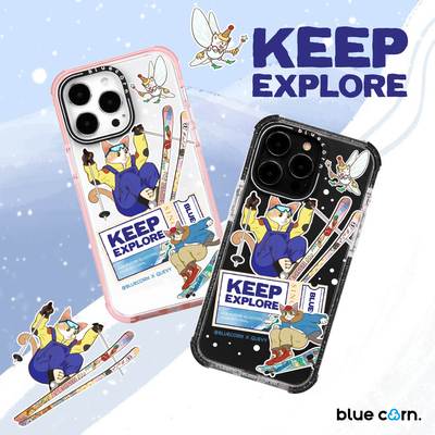 【bluecorn】蓝色苞米联名Quevy滑雪的猫童趣卡通适用于iPhone 15 14 13 PRO MAX magsafe镜面磁吸防摔手机壳