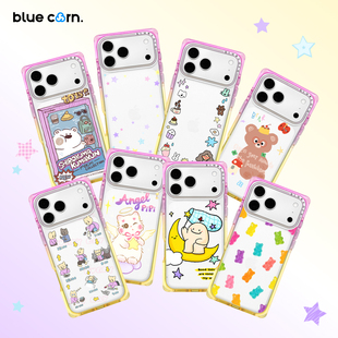 蓝色苞米原创黄紫奶方合集方形直角边手机壳适用于iPhone PRO magsafe磁吸防摔保护套 MAX bluecorn