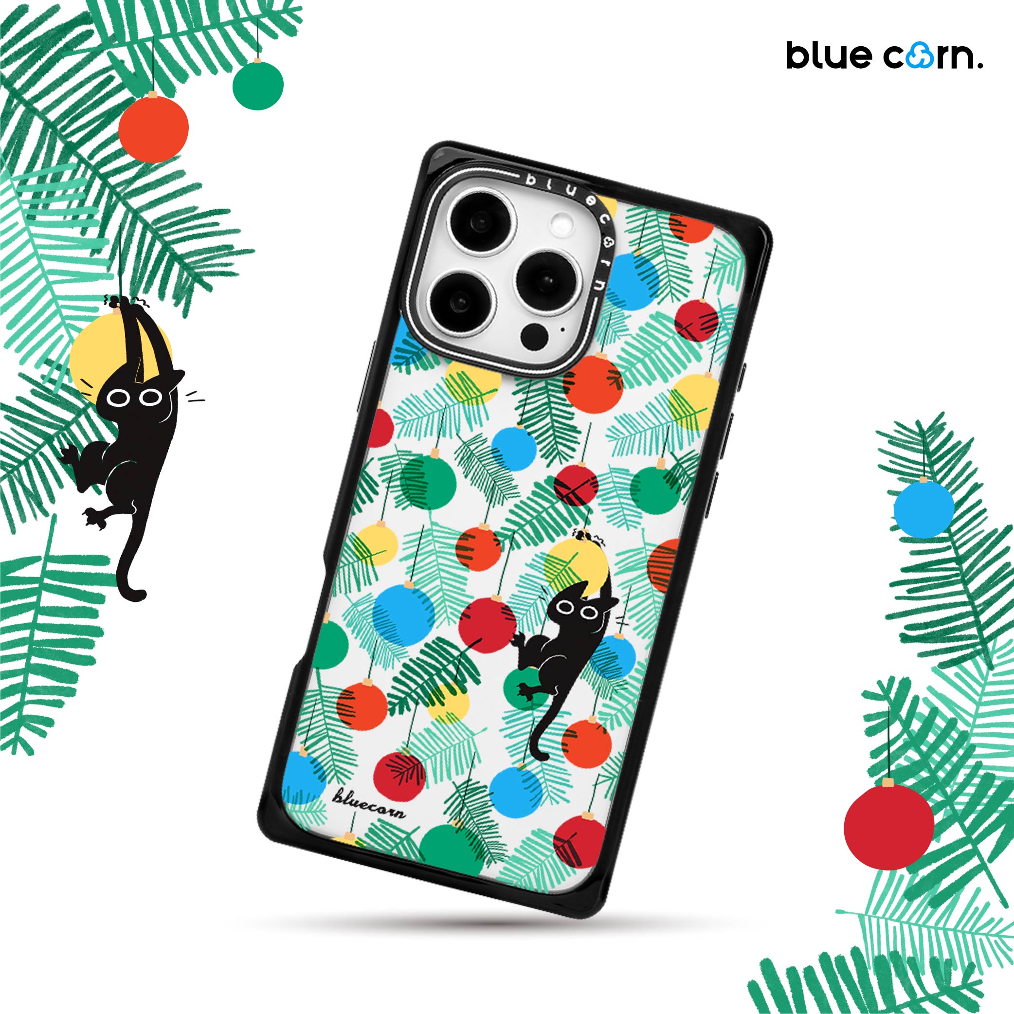 【bluecorn】蓝色苞米原创圣诞顽皮小黑适用于iPhone 17 16PRO MAX  15pro magsafe镜面磁吸防摔全包手机壳