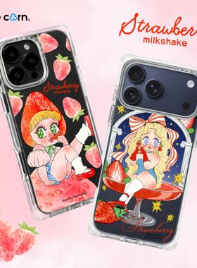 【bluecorn】蓝色苞米艺术家草莓女孩 草莓鸡尾酒适用于iPhone 17/16/15PRO/MAX magsafe镜面磁吸防摔手机壳