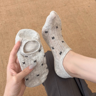 薄款 袜子女夏季 短袜纯棉浅口隐形蝴蝶结ins潮夏天防滑不掉跟船袜