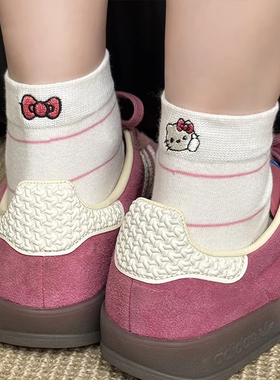 白色纯棉袜子女短袜夏季薄款可爱条纹刺绣中筒袜日系浅口短筒夏天