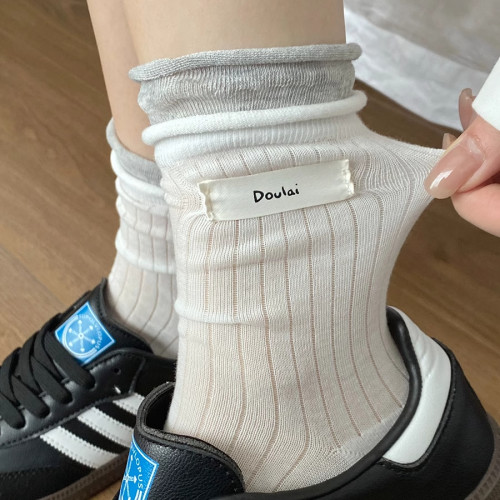 春夏季薄款袜子女纯棉白色中筒袜