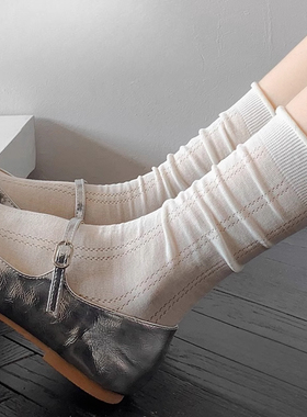 白色袜子女纯棉中筒袜夏季薄款学院风堆堆长袜搭配小皮鞋夏天长筒