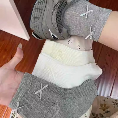 蝴蝶结袜子女短筒夏季薄款网眼