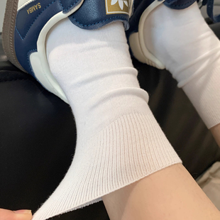 薄款 白色袜子女纯棉中筒袜ins潮夏季 简约百搭堆堆袜春秋纯色棉袜