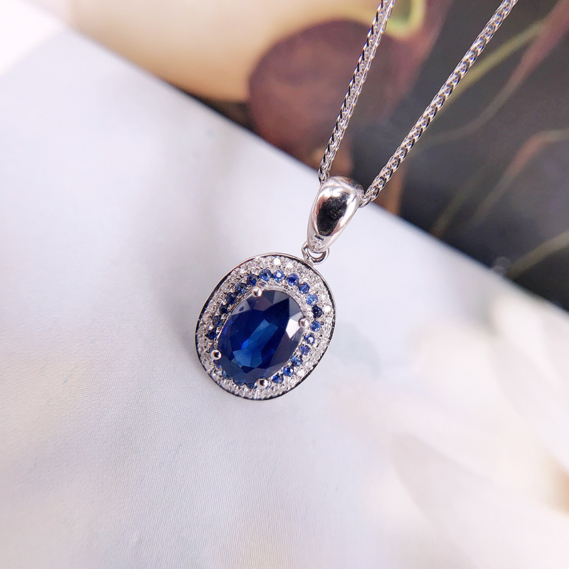 娜琴珠宝,简约时尚款天然蓝宝石吊坠1.1ct,18k金配