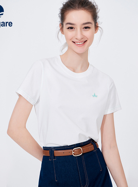 Navigare意大利小帆船白色圆领短袖t恤女夏季短款休闲体恤打底衫